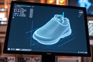A 3D CAD model of a sports component on a computer screen.
